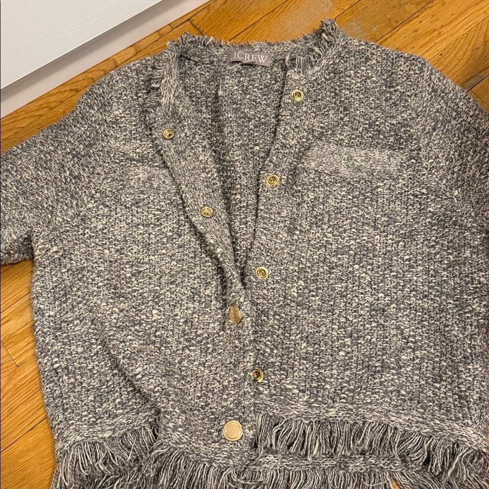 J Crew Cropped Lady Jacket Sweater with Fringe Trim NWOT - Picture 5 of 6